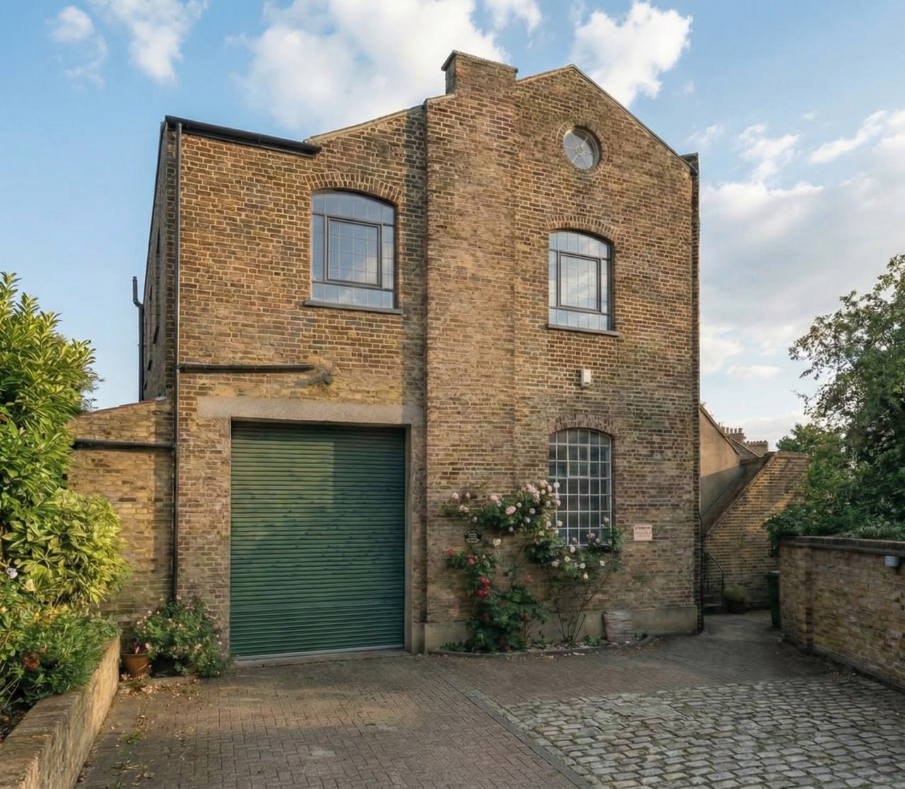 The gable end, with its arched window.